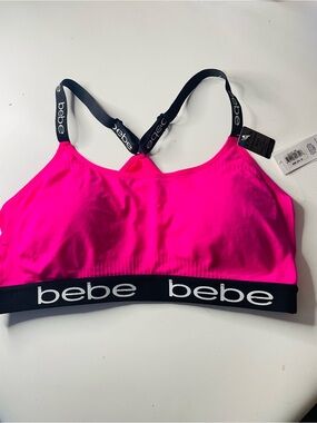 bebe Hot Pink Sports Bralette with Black Logo Band Seamless 2XL